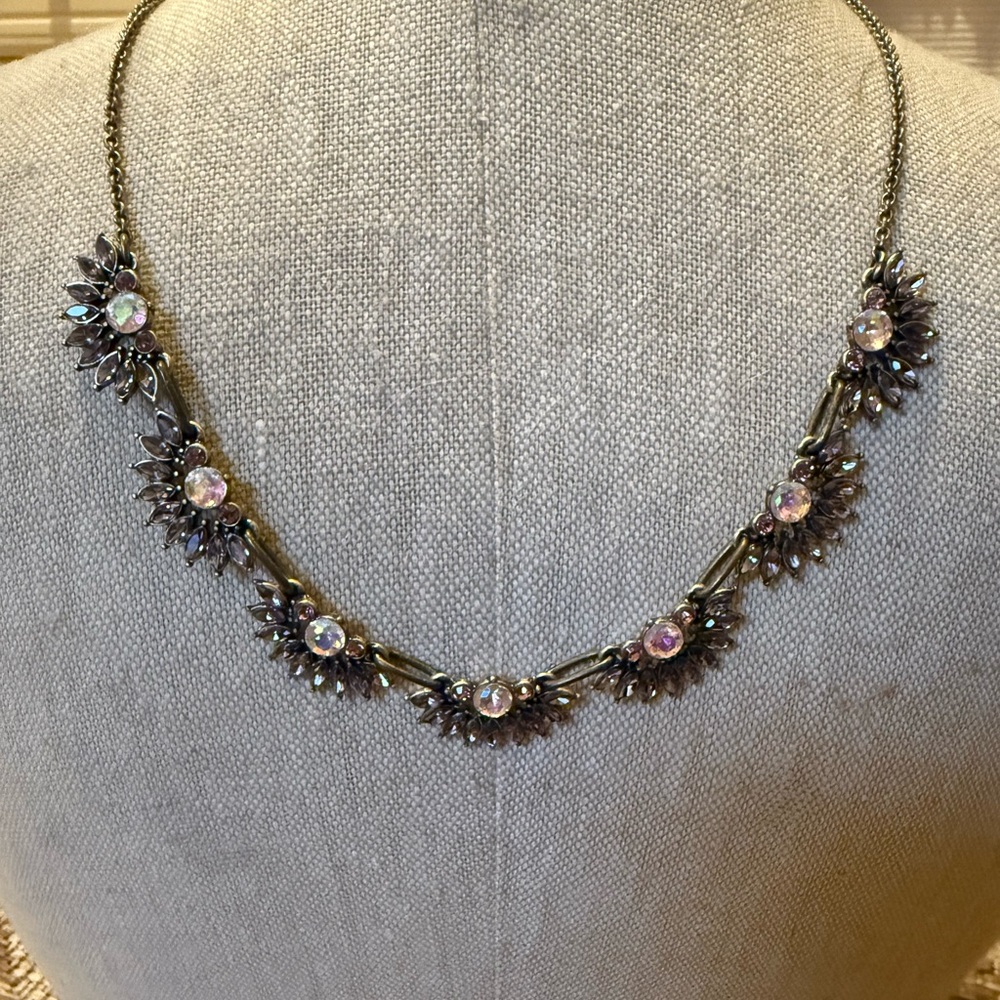 Statement Necklace Purple Gems Rhinestones Gold Brass Metal